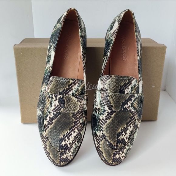 MADEWELL Alex Snakeskin Embossed Leather Loafer Flat Shoes 8 - Picture 2 of 10